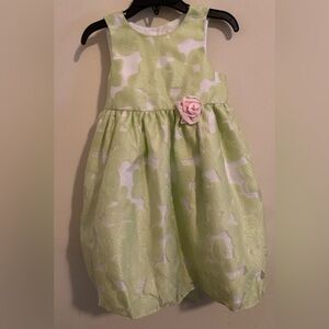 Charming Green Floral Kids Dress with Pink Accent